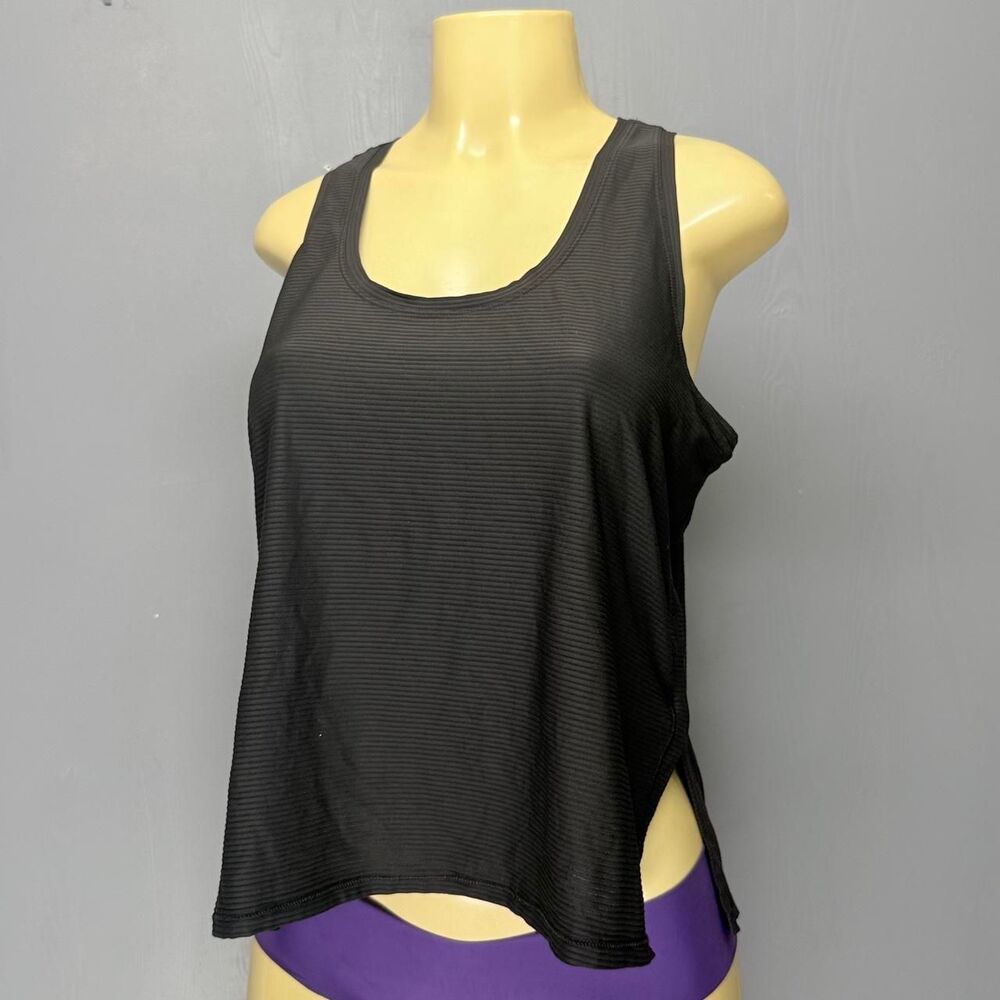 CALIA | Black Embossed Side-Slit Tank Top | M